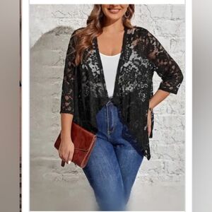 Vintage boho lace light jacket loose or tie front long sleeve